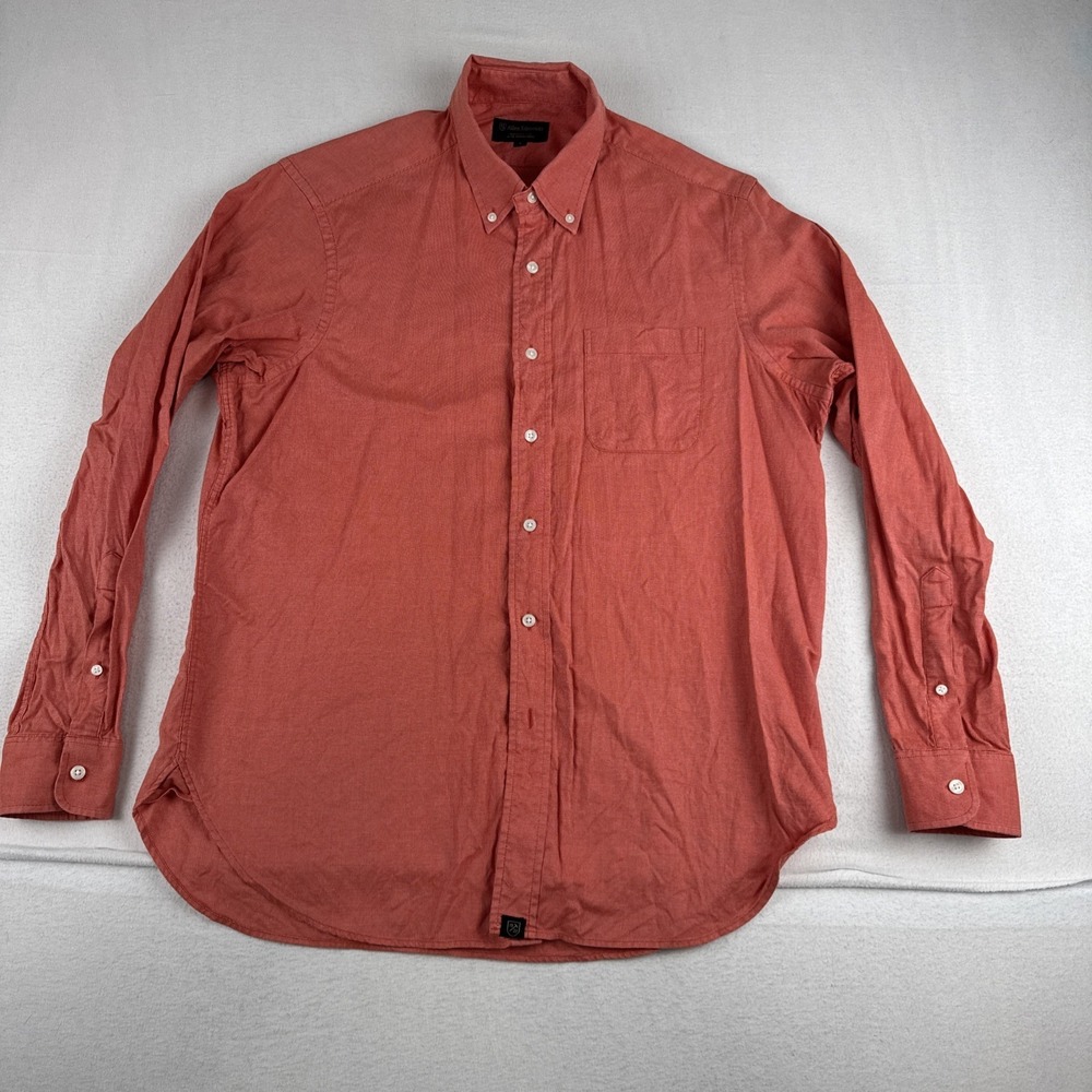 Allen Edmonds Mens Orange Birdseye Button Down Dress Shirt Large Office Business